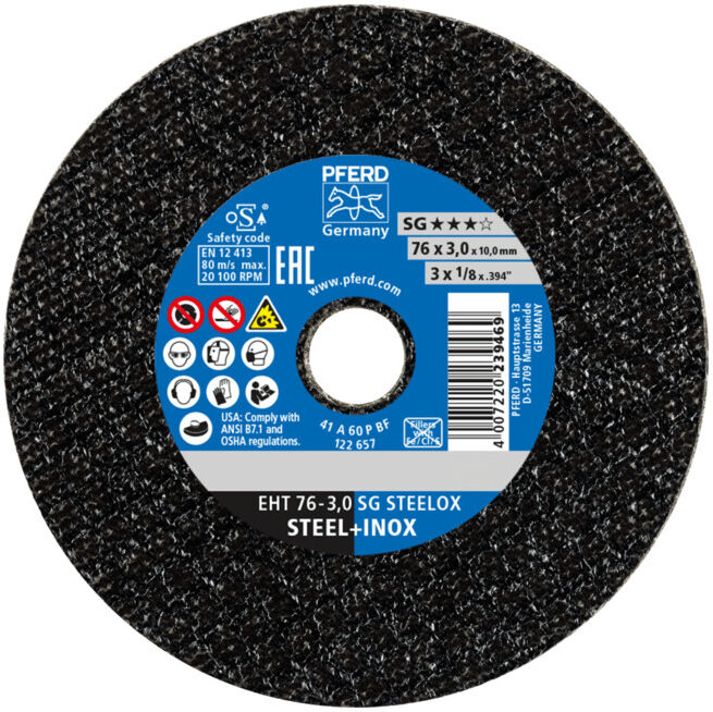 Disque à tronçonner SG STEELOX D. 76 mm épaisseur disque 3 mm droite corindon pe ; PFERD (65508031)