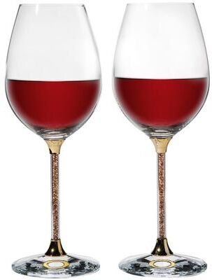 Matashi Crystal Wine Glasses Set of 2, 18.5 oz - Lead-Free Gold Crystal Filled Glassware - Wedding & Celebration Drinkware