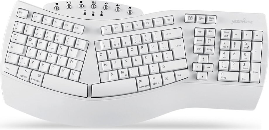 Perixx PERIBOARD-612W Ergonomisch Toetsenbord, Dual-modus Draadloos/Bluetooth, Wit