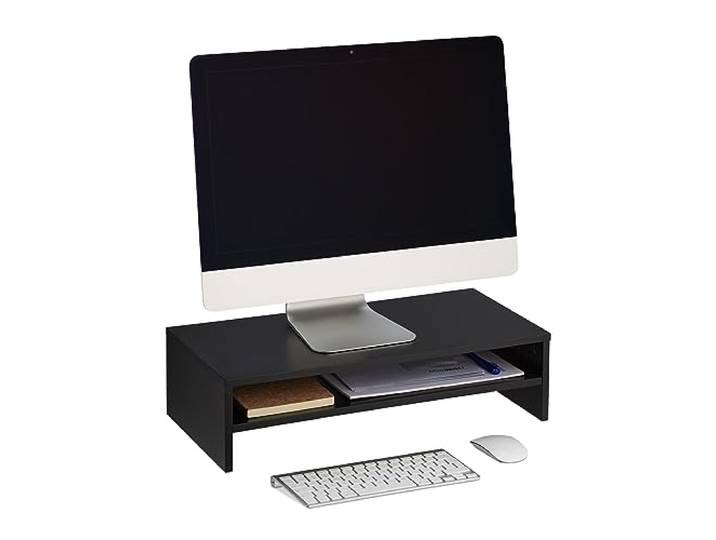 Relaxdays Support pour Moniteur\, Rangement supplémentaire\, Design Moderne\, pour Le Bureau\, HLP 14\,5x54x25\,5 cm\, Noir