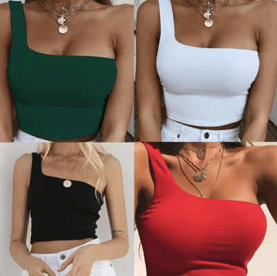 Inspire Picks Womens One Shoulder Crop Top Sleeveless Summer Beach Tank green l