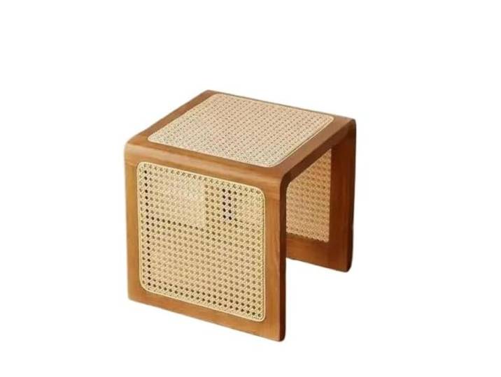 LXLAEOANG Multifunktionaler Retro-Nachttisch Aus Reinem Rattan Home Massiver Couchtisch, Eckholztür, Schuhwechselhocker(Khaki)