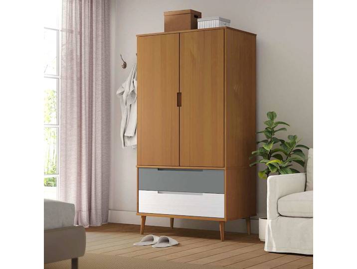 vidaXL Kleiderschrank MOLDE Braun 90x55x175 cm Massivholz Kiefer