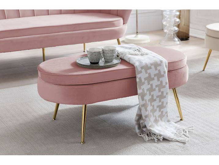 Polsterhocker SALESFEVER Clam - Stilvoller Hocker , rosa (rose), B:99cm H:40cm T:44cm, Samtvelours (100% Polyester), Hocker, Polsterhocker, Elegantes Design in ovaler Form, 99cm Breite