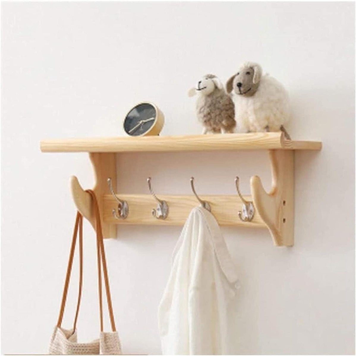 Houten Wandkapstok Plank voor Entree en Hal in Houtkleur