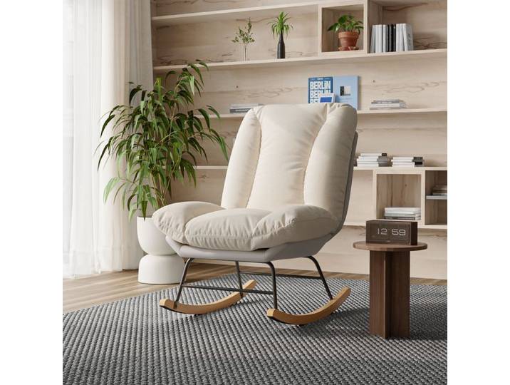 Fauteuil à Bascule Réglable Rocking Chair Fauteuil d'Allaitement avec Coussins à Fixation Auto-Agrippante Pieds en Bois Massif