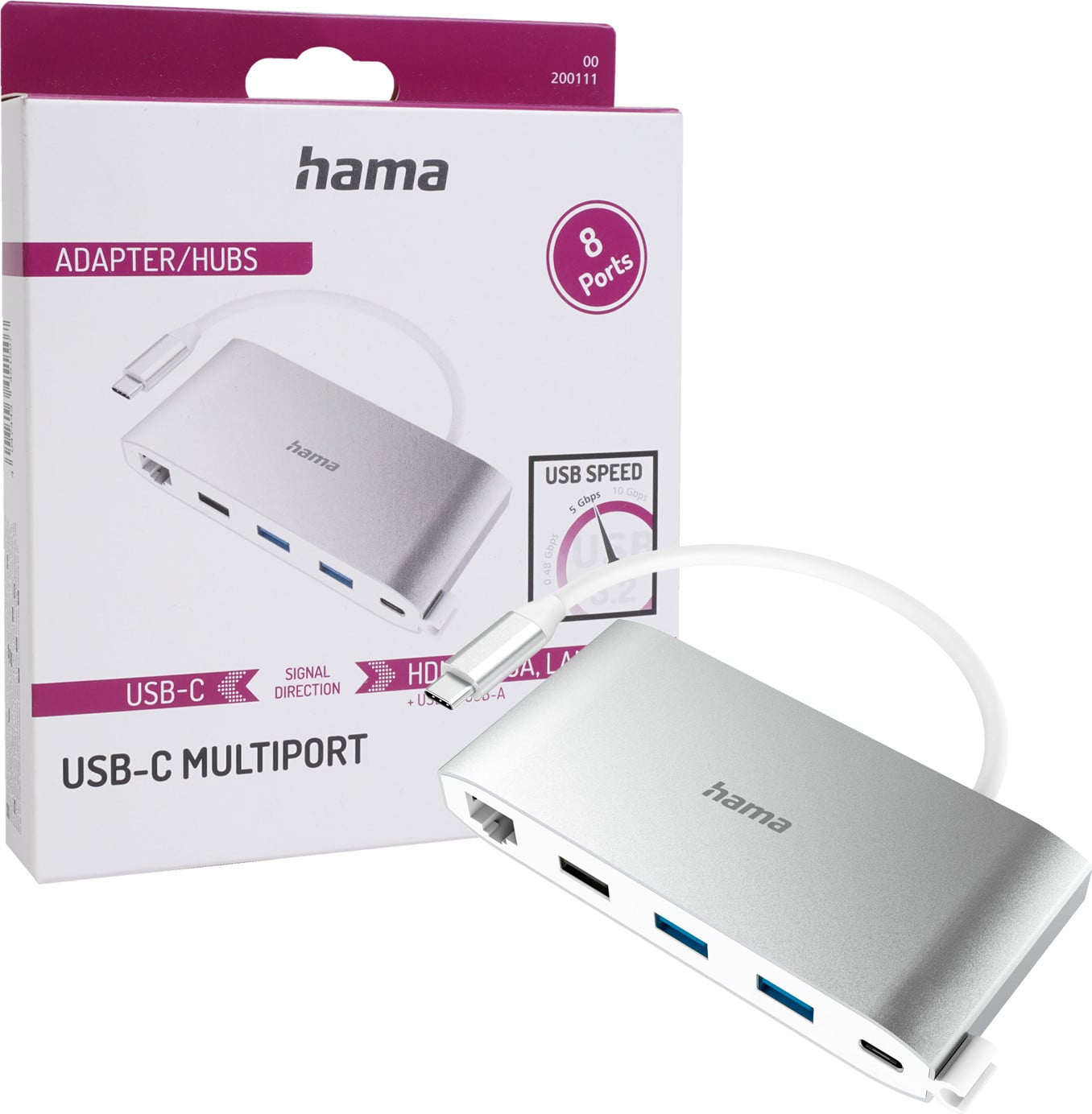 Hama USB-C Hub met 8 poorten: 3x USB-A, 2x USB-C, VGA, HDMI en LAN