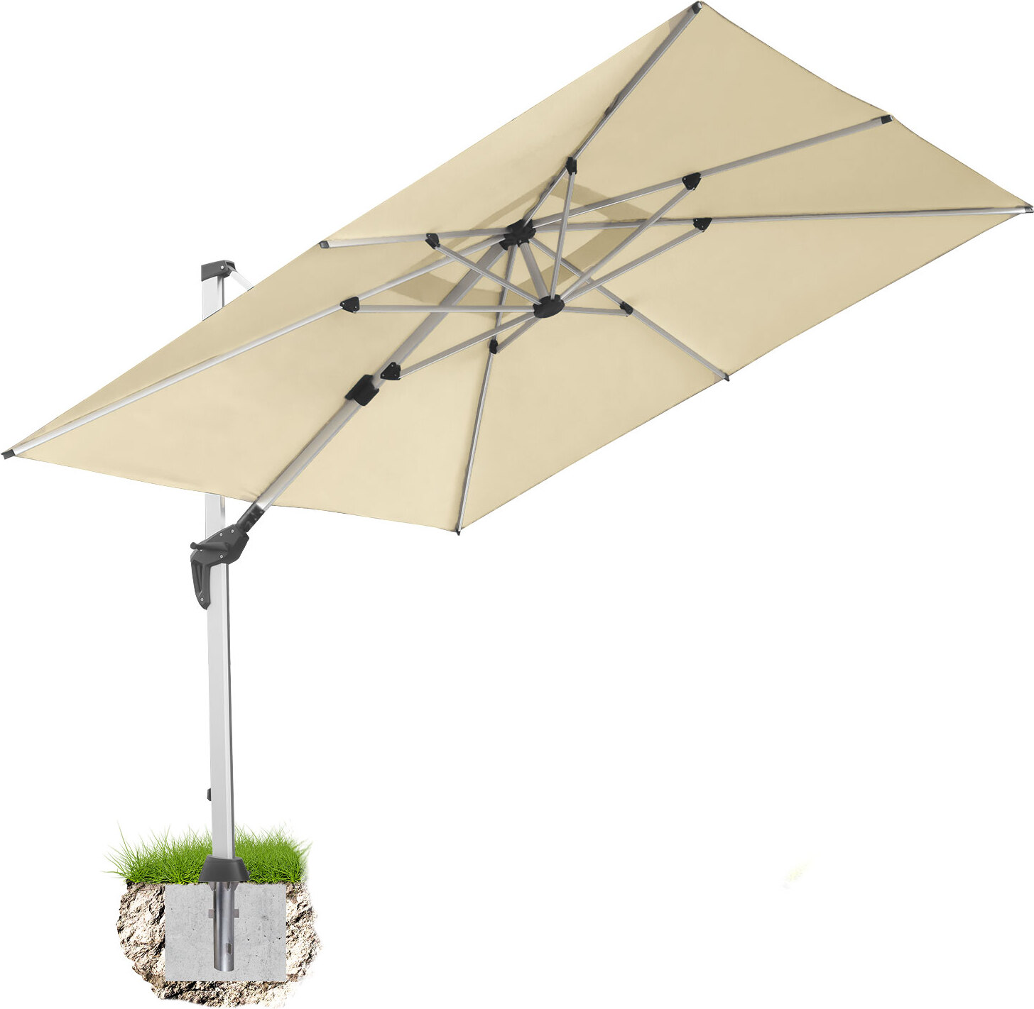 anndora Ampelschirm - 3x3m quadratisch - natural weiß - Gestänge Alu - 360° drehbar senkrecht neigbar - handliche Bedienung inkl. Bodenanker