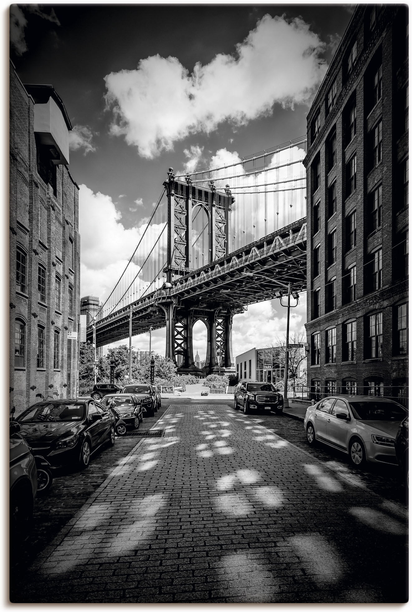 Leinwandbild ARTLAND "Manhattan Bridge in Brooklyn, New York", schwarz (farbe bild(er): schwarz), B:20cm H:30cm, Bilder, Leinwandbild, auf Holzrahmen gespannt farbe bild(er): schwarz B/H/T: 20cm x 30cm, Leinwandbild New York Hochformat, 1 Stk.