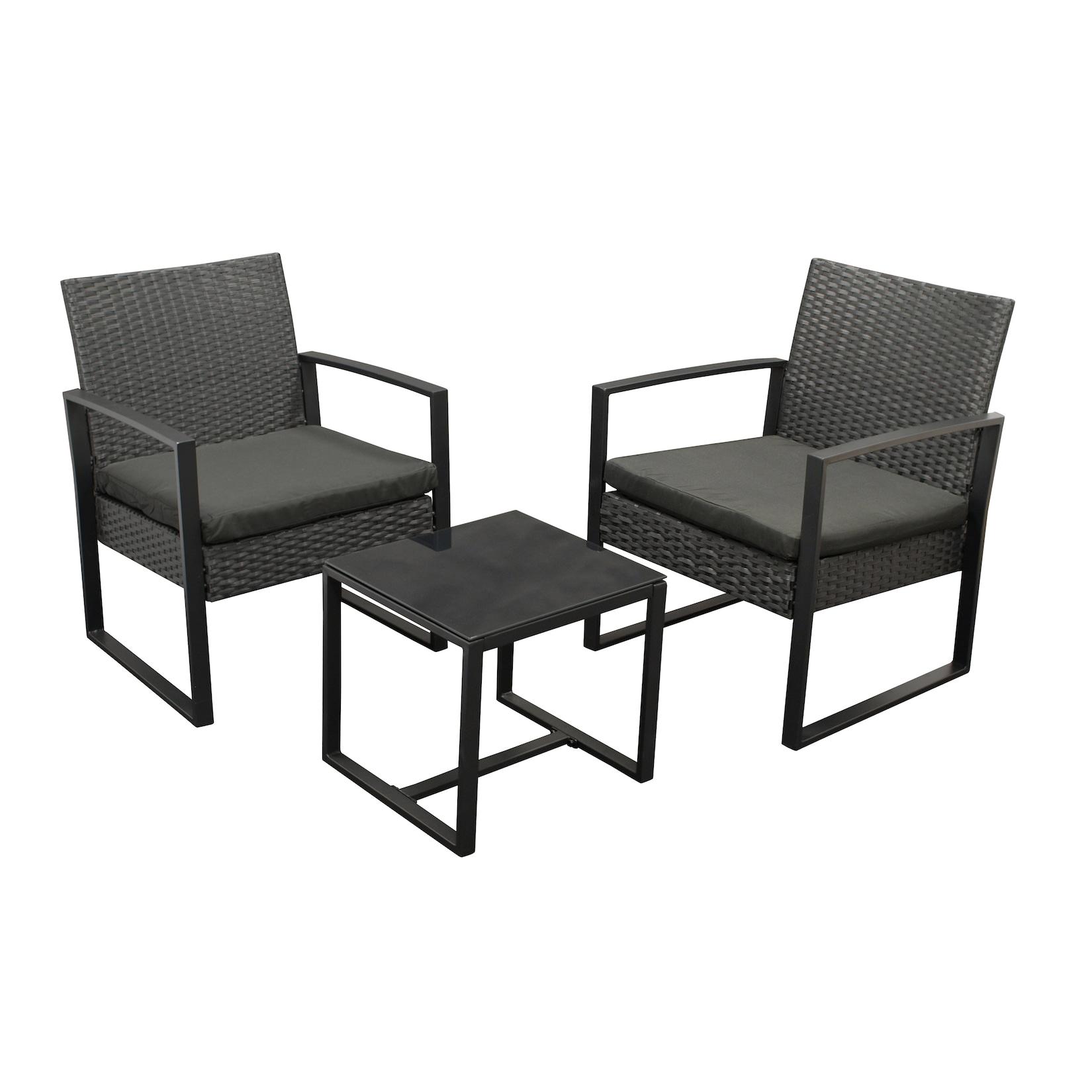 Garnitur MALTA 3-teilig, Metall schwarz und Polyrattan schwarz, mit Polstern