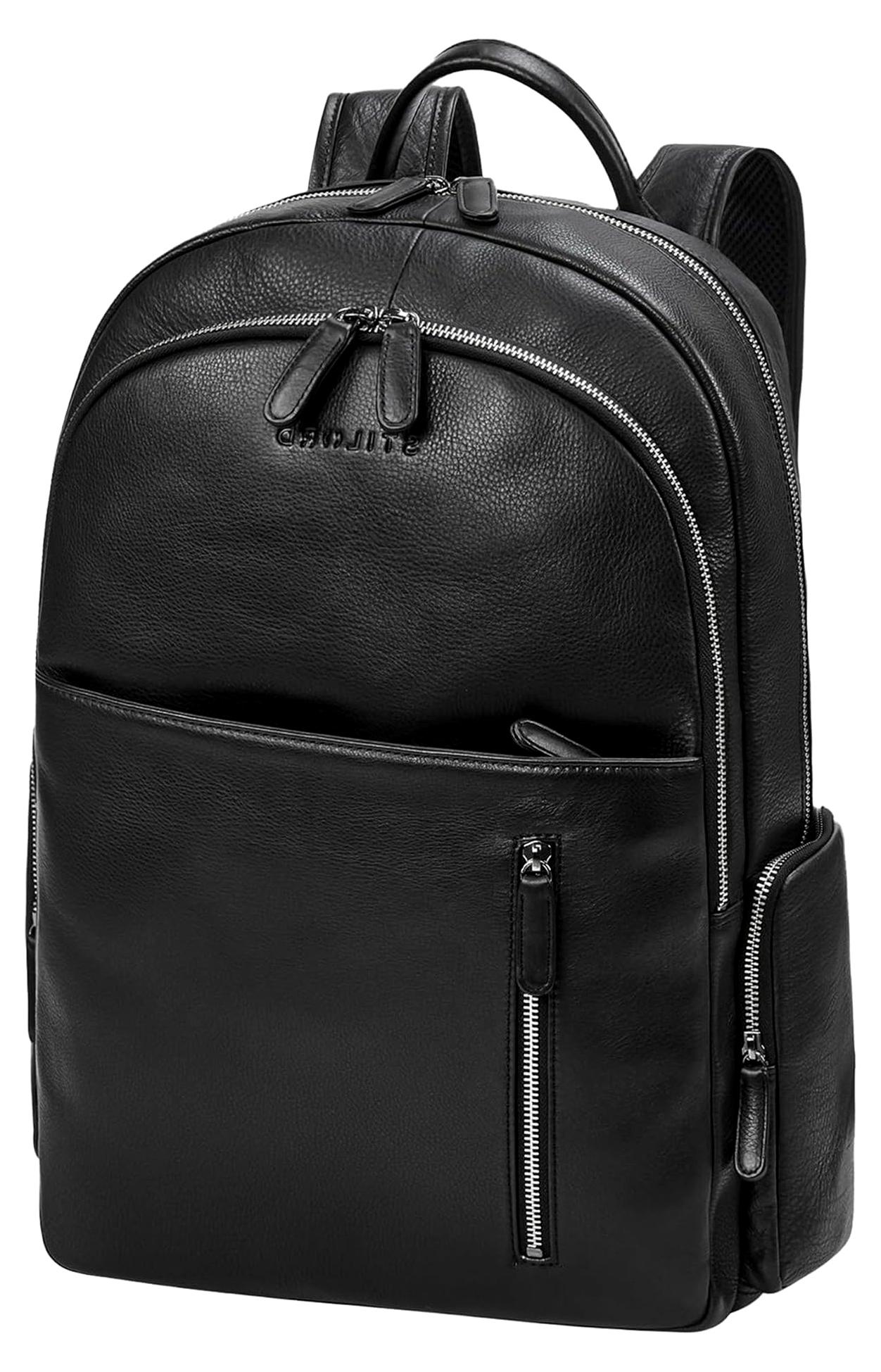Rio Premium Leder-Rucksack Herren Schwarz - Moderner Business Rucksack mit Laptopfach für 15.6 Zoll