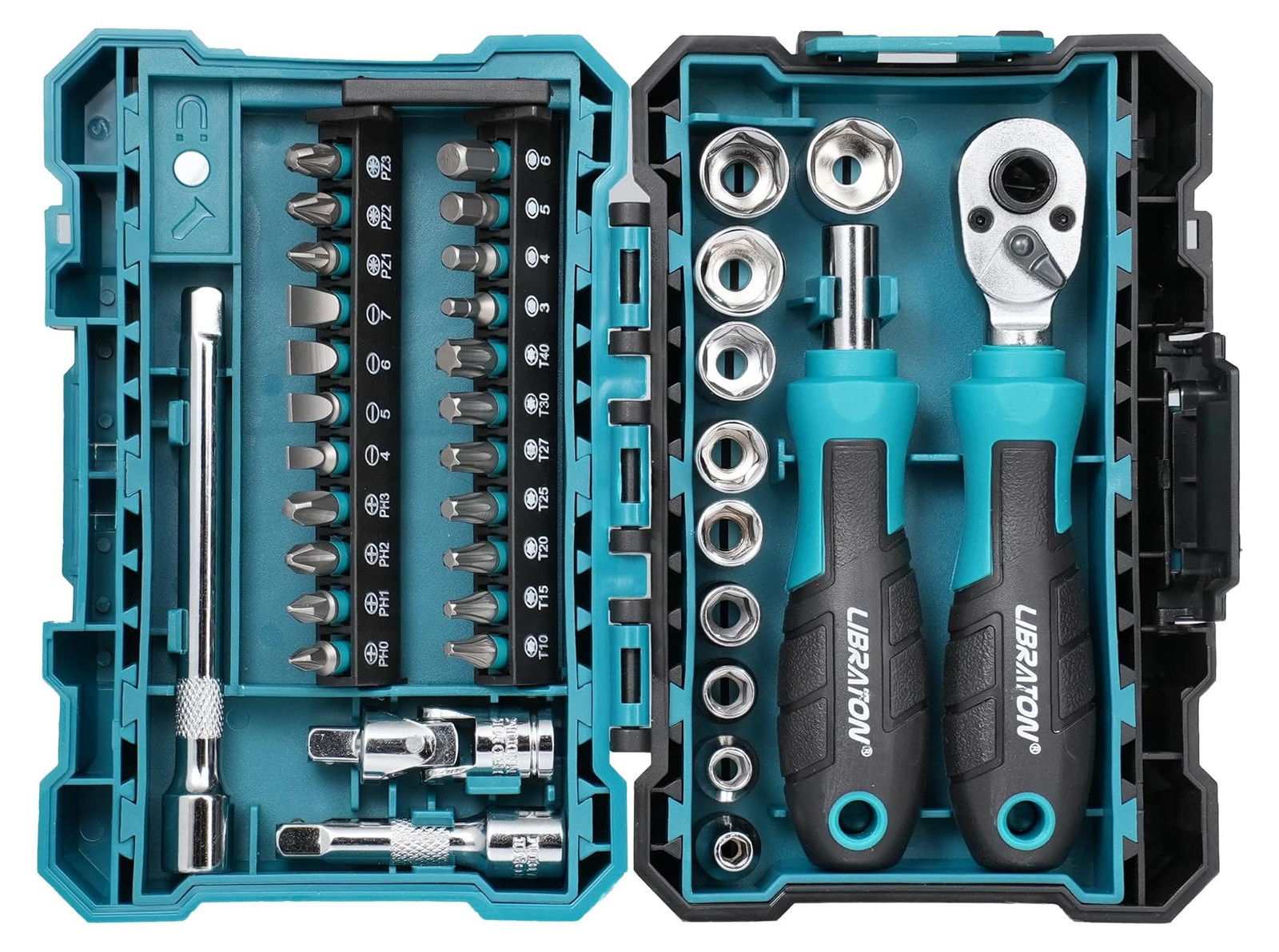 Selius 37-delige Mini-Socket en Ratelsleutelset met Bits en Opbergkoffer