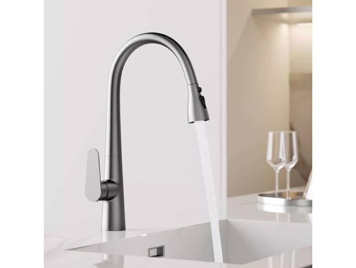 Robinet de cuisine à trou unique, bec extractible, mitigeur d'évier de cuisine, tête de pulvérisation à jet, robinet mitigeur chromé/noir