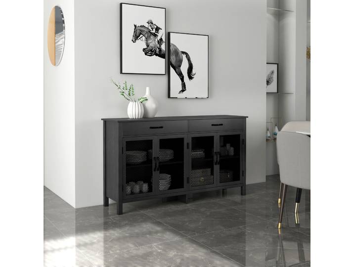 HOMCOM Buffet Industriel Noir 4 Portes 2 Tiroirs 150cm