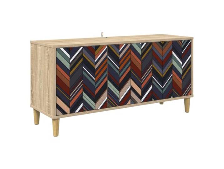 HFXHIJXQ TV-Schrank Sonoma 102x33x50cm Lowboard Fernsehtisch Holzwerkstoff Moderner Fernsehsessel-Begleiter fürs Wohnzimmer & Schlafzimmer: Mit 3 Türen, Stil-Muster und 10cm erhöhten Standfüßen.