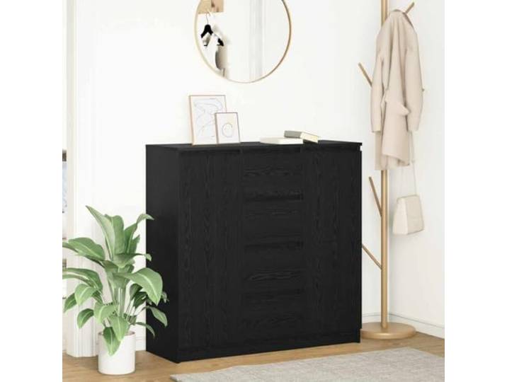 Jkghdrt Sideboard mit Schubladen Schwarz Eichen-Optik 100,5x35x98,5 cm Sideboard mit Türen und Einlegeböden, Holzwerkstoff, für Wohnzimmer, Essbereich, Home-Office