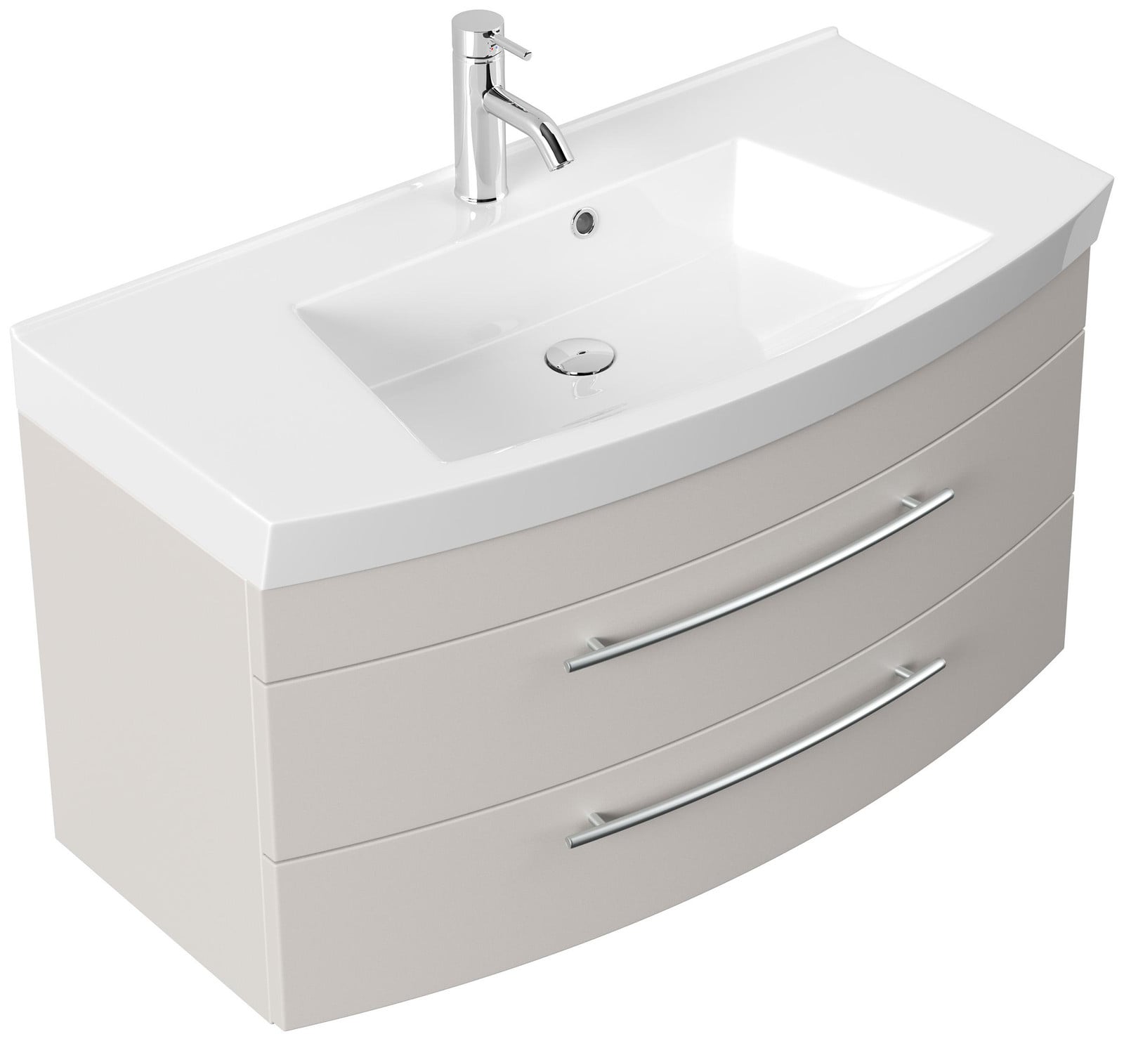 Magnolia Home Badkamerkast Luna 100 met wastafel van mineraalcomposiet en SoftClose sluiting, mat kasjmirlak