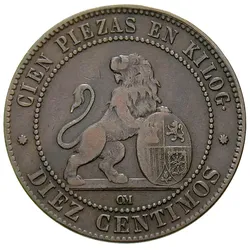 Spanien 10 Centimos 1870 Provisorische Regierung