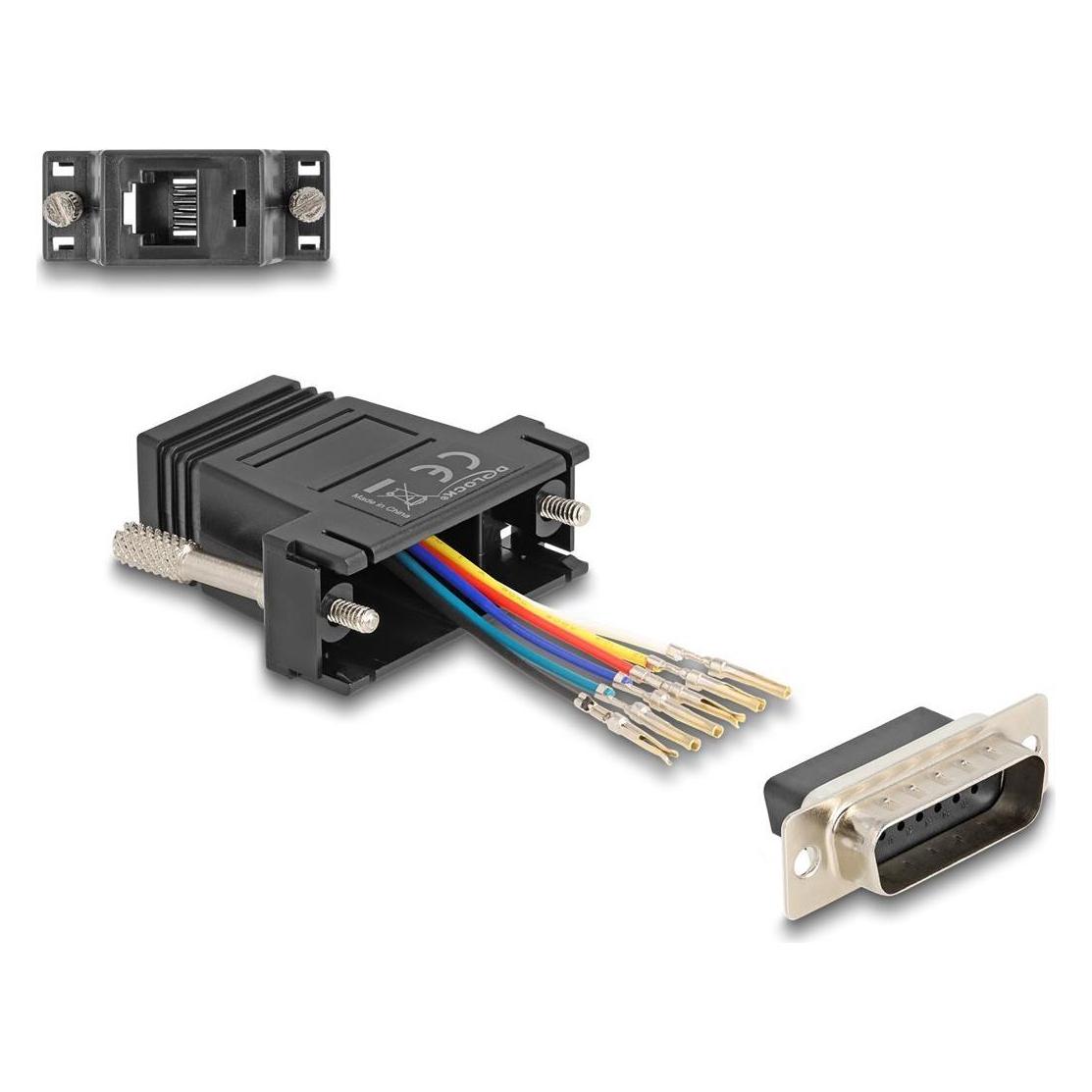 Delock 67082 - D-Sub 15 Pin Stecker zu RJ12 Buchse Montagesatz schwarz (67082)