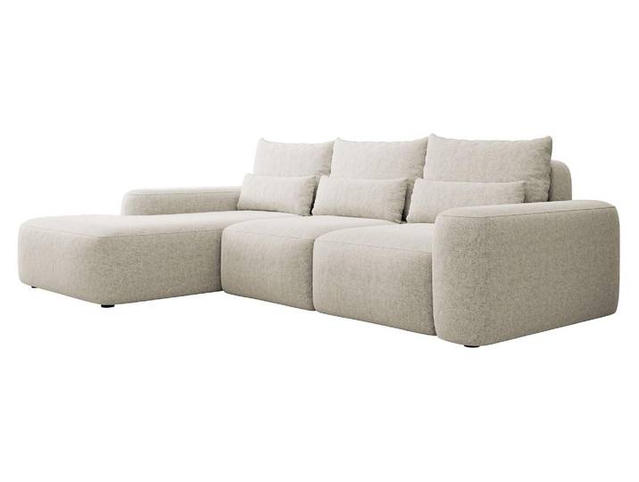 Selsey Carnos - Canapé d'angle avec fonction sommeil\, coussin lombaire\, chenille\, crème\, gauche