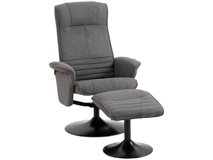 Homcom Relaxsessel mit Fußhocker verstellbare Rückenlehne für Schlafzimmer Dunkelgrau, Textil, 71x104x69 cm, Wohnzimmer, Sessel, Relaxsessel