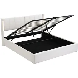 STILVORA Polsterbett aus PU Weiß 180x200 cm mit LED, USB und Stauraum