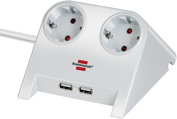 Brennenstuhl Desktop Power 2-fach + 2x USB 2.0 Charger 2100mA weiss 1153520222
