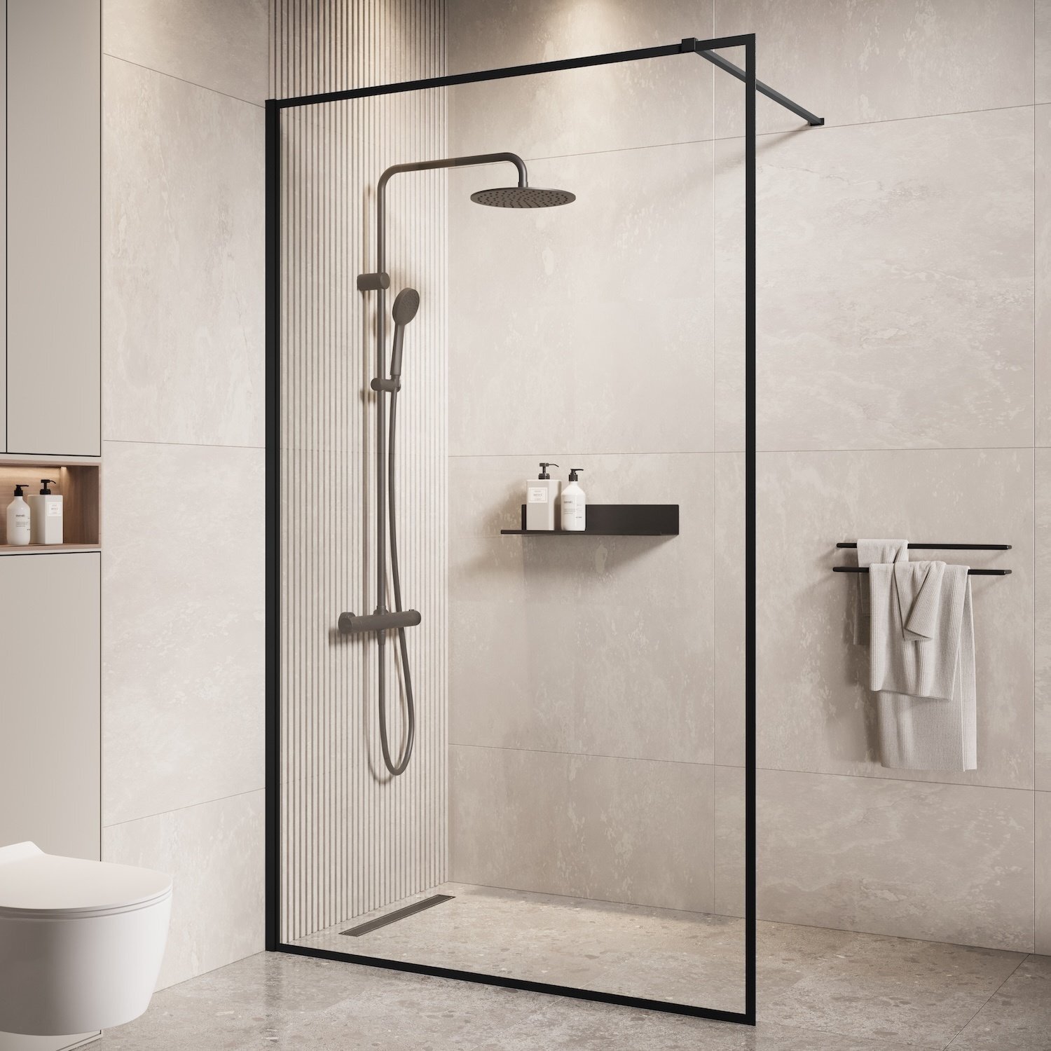Duschwand Georgia 120 x 200cm Glas Duschabtrennung Schwarz - Walk-In Dusche Nano Duschtrennwand