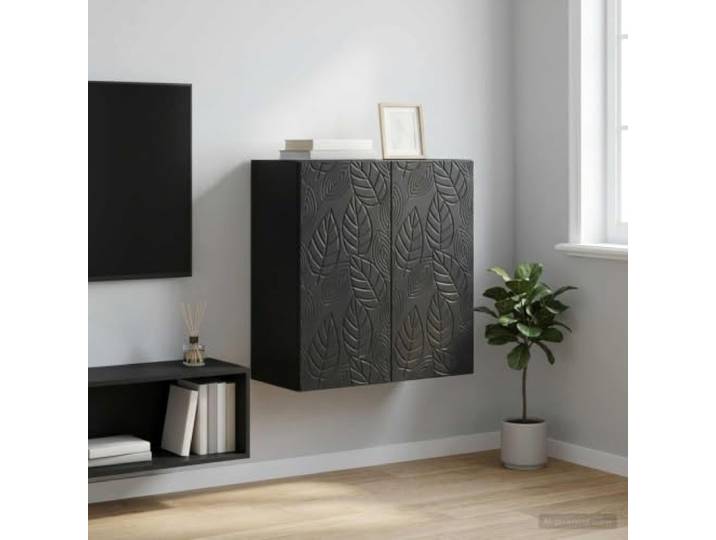 KGHFDVB Wandschrank 59 x 31 x 60 cm Holzwerkstoff Schwarz Wandmontiert, 90 Grad Pendeltueren, Holzregale, Platzsparend, Leicht zu reinigen