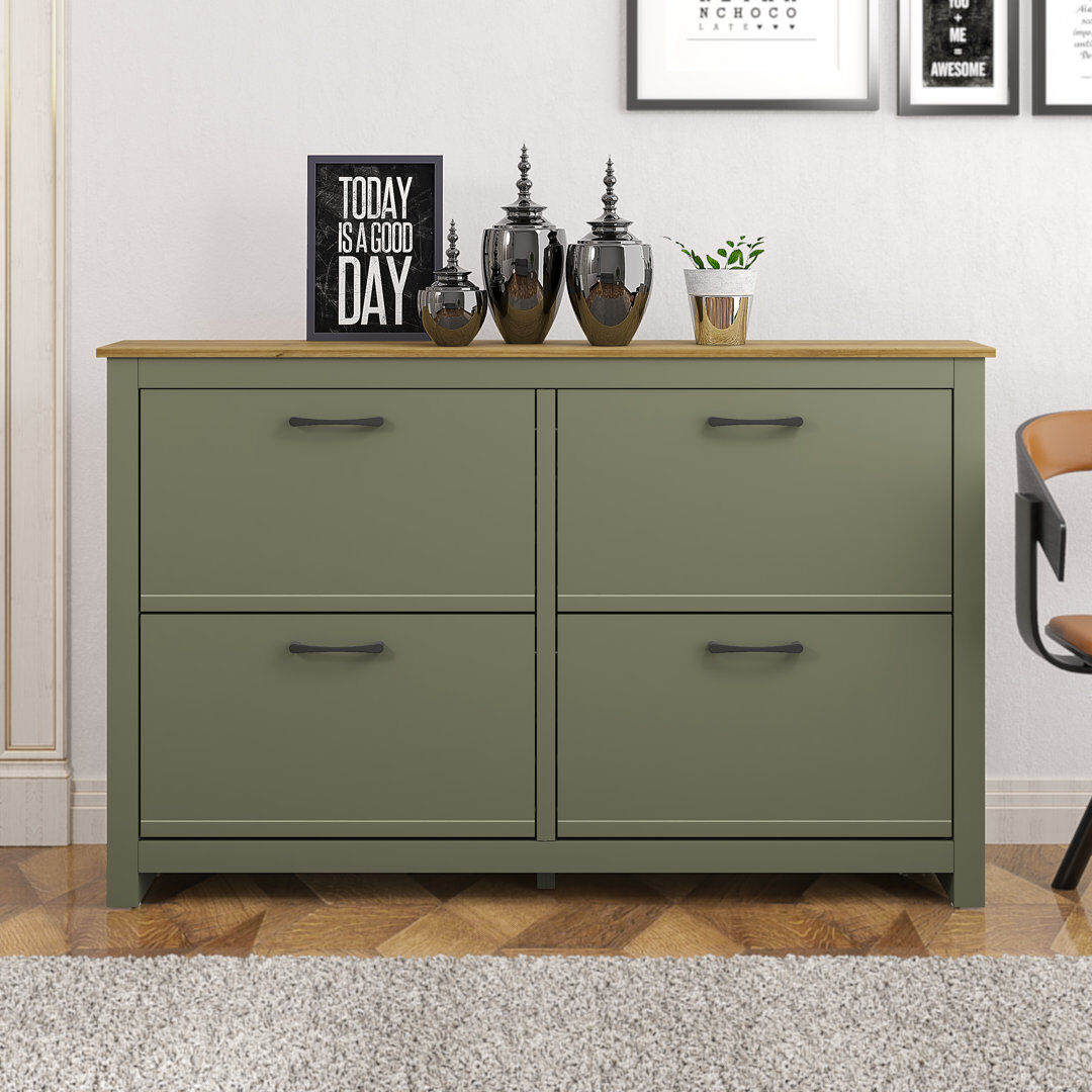 17 Stories Limestone 4 Door Flip Down Shoe Storage Kale Green 24