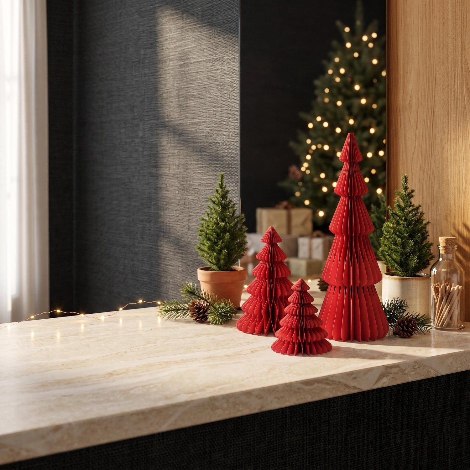Trendhero Kerstset Papieren Boom Rood - 3 stuks