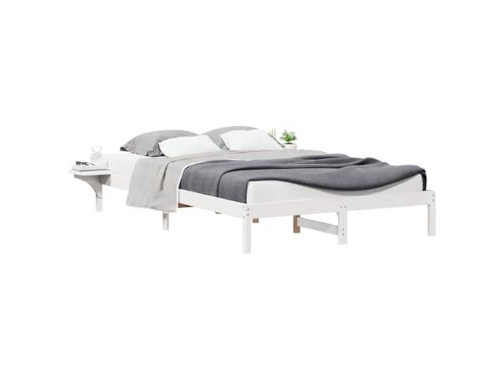 KTHLBRH Bett Kiefer massiv weiß 140 x 210 cm mit Nachttischen Minimalistisches Design, solide Beine, integrierte Seitentische, glattes Sperrholz