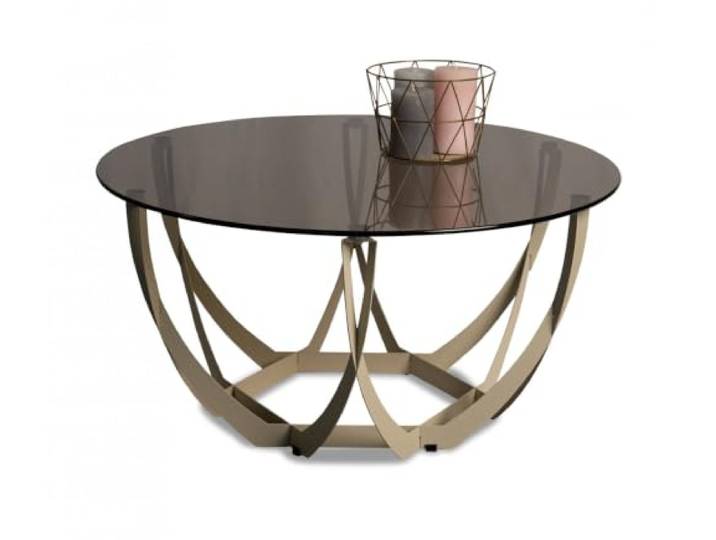 M2 Kollektion Maya 2 – Runder Couchtisch (Ø 80 cm, H 40 cm) Rauchglasplatte & kunstvolles Metallgestell Modernes, luxuriöses Design Stabil, pflegeleicht & vielseitig kombinierbar