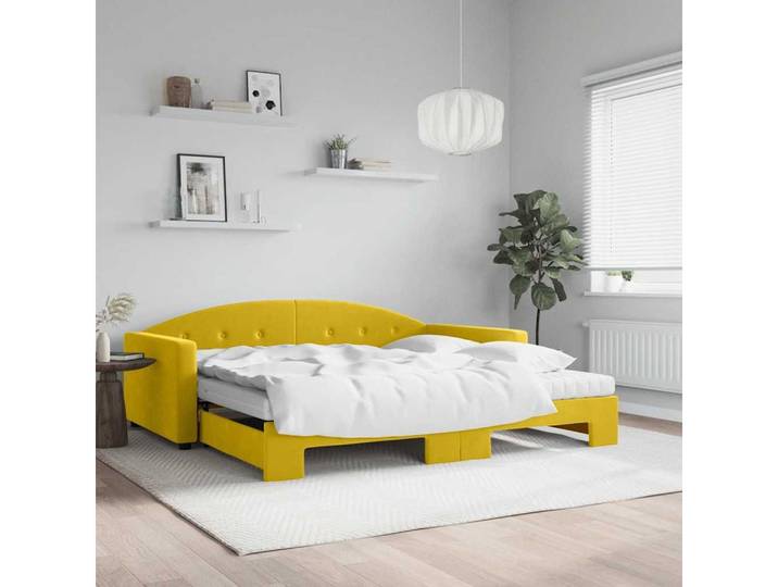 furnicato Bett Ausziehbares Tagesbett 222x110x75 cm Gelb (1-tlg), Ausziehbares Schlafsofa mit zwei Matratzen für dein Gästezimmer