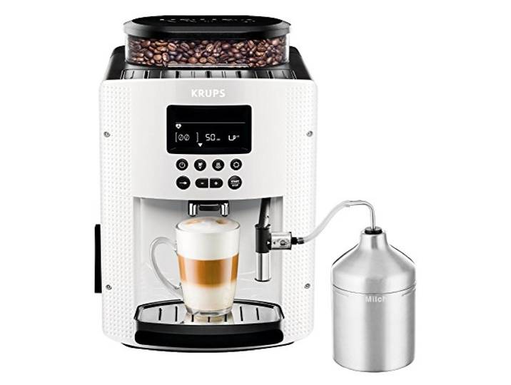 Krups Essential Kaffeevollautomat EA8161 3 Temperaturstufen + 3 Mahlstärken Espresso Kaffee LCD-Anzeige Auto Cappuccino XS6000 Set Energieklasse A weiß
