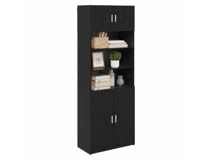 KTHLBRH Schrank Eiche Schwarz 80 x 42,5 x 225 cm Mehrschichtholz Modernes Design, platzsparend, großer Stauraum, stilvoll für Wohnzimmer