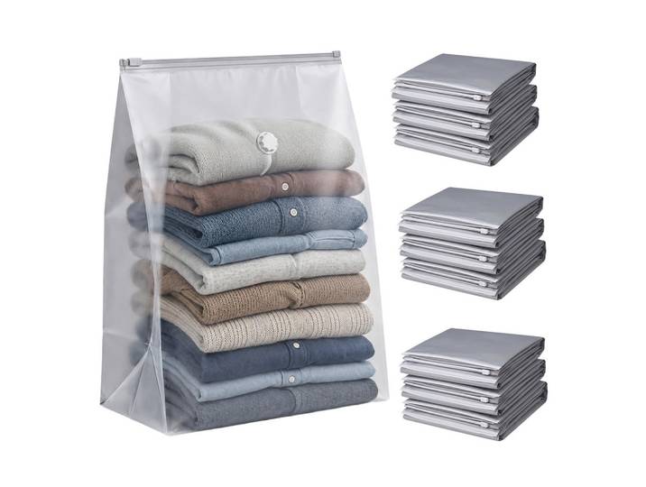 Relaxdays Vakuumbeutel Grau Transparent 10er-Set 100x80 cm, Mehrfarbig, Kunststoff, 1.55 kg, Schlafzimmer, Bett