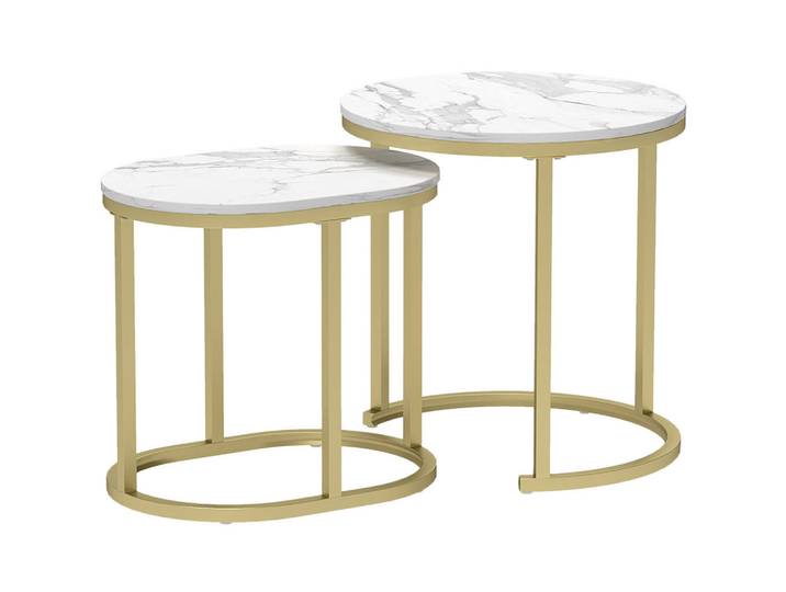 Okwish Couchtisch 50/50,5 cm Weiß 2er Set Stapelbar mit Stahlrahmen, 50x50.5x50 cm, Wohnzimmer, Wohnzimmertische, Couchtische