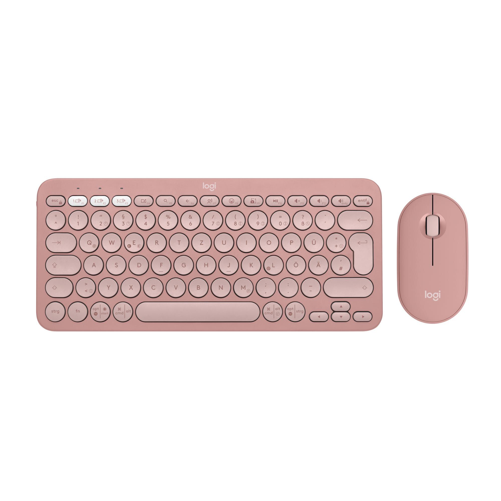 Logitech Pebble 2 Combo Rosa - Schlanke Multi-Device Bluetooth-Tastatur und -Maus mit anpassbaren Tasten