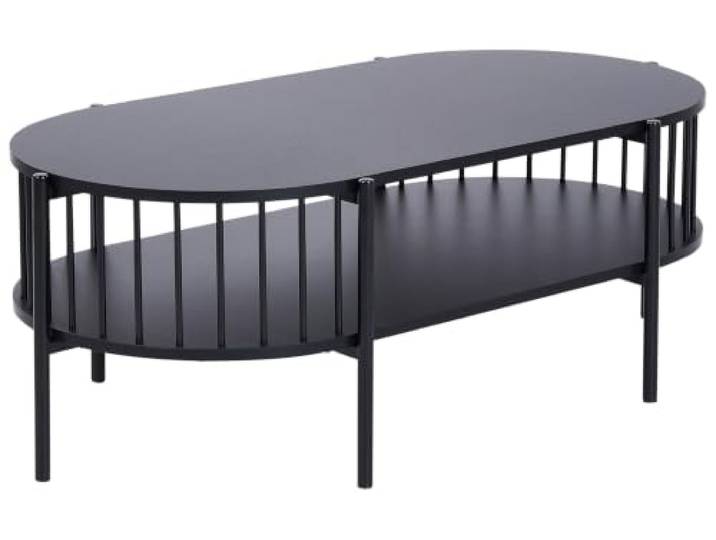 Beliani Couchtisch oval schwarz mit Metallbeinen Ablagefach offene Gitter-Optik Oreana