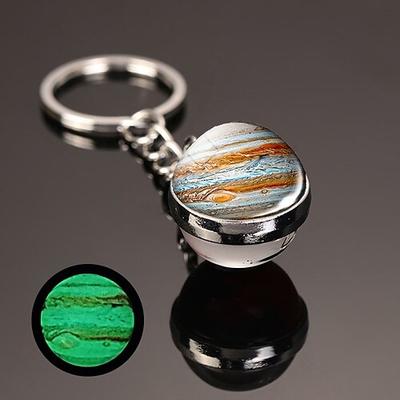 Mond-Schlüsselanhänger, Sonnensystem, Planet, Schlüsselanhänger, Galaxie, Nebel, Weltraum, Schlüsselanhänger, Erde, Sonne, Mars, Jupiter, Saturn, Bild, doppelseitiger Glaskugel-Schlüsselanhänger