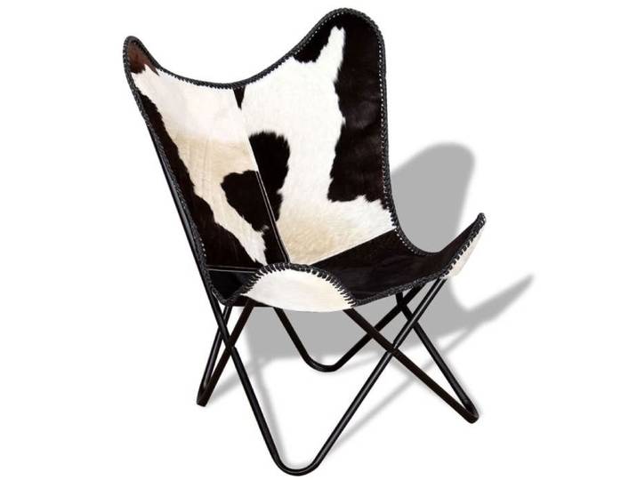 Fauteuil lounge design moderne papillon noir et blanc cuir de vache DEC026797