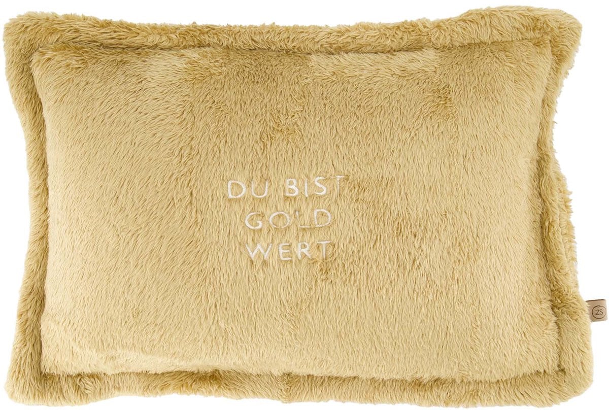 Zusss Cushion Fluffy Du Bist Gold Wert - Okergeel - 35 x 25 cm