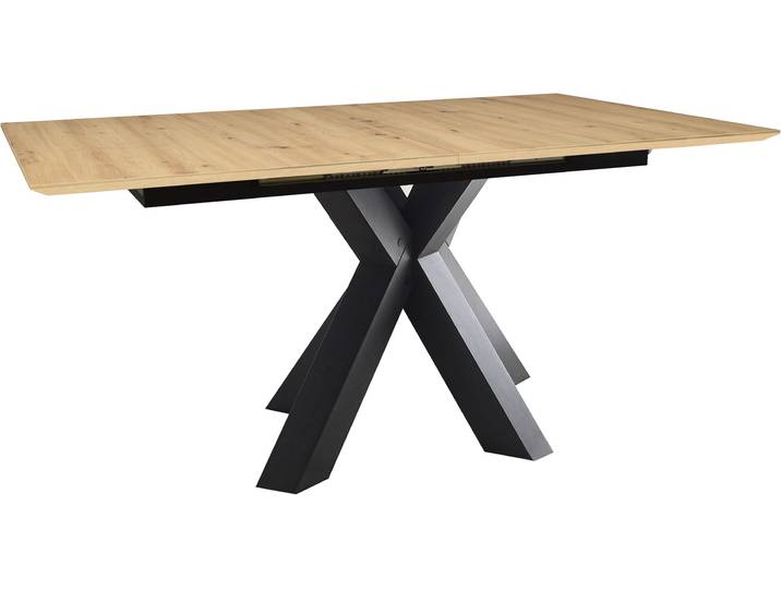 Esstisch MÄUSBACHER Faro , schwarz (schwarzstahl, asteiche, schwarzstahl, asteiche), H:78cm, Tische, Esstisch, Faro Esstisch schweizer Kante, ausziehbar bis 210 cm, Synchronauszug