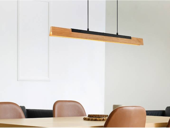 Trio Leuchten LED Pendelleuchte Kerala 341610132, Metall Schwarz matt, Holz natu