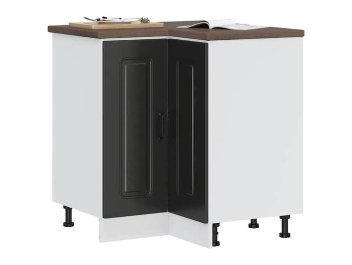 Noir Vitrine d'angle de cuisine - Meuble pour cuisine - Étagère de cuisine Kalmar noir bois d'ingénierie[795578]