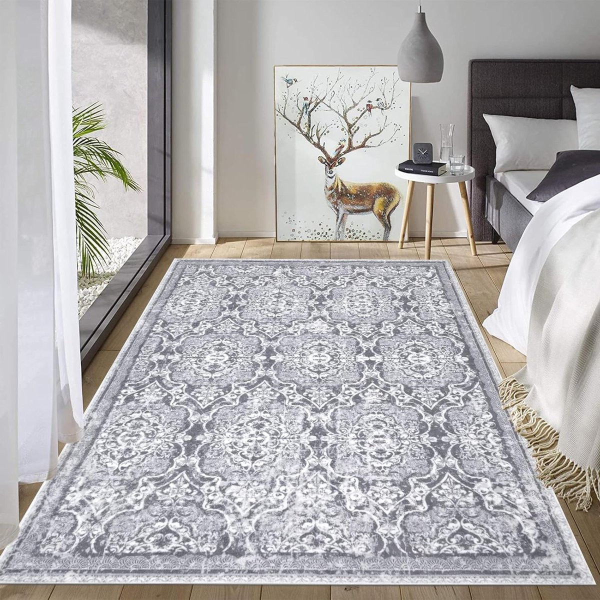Boho mandala vloertapijt met pluche afwerking, wasbaar en antislip, 120 x 180 cm