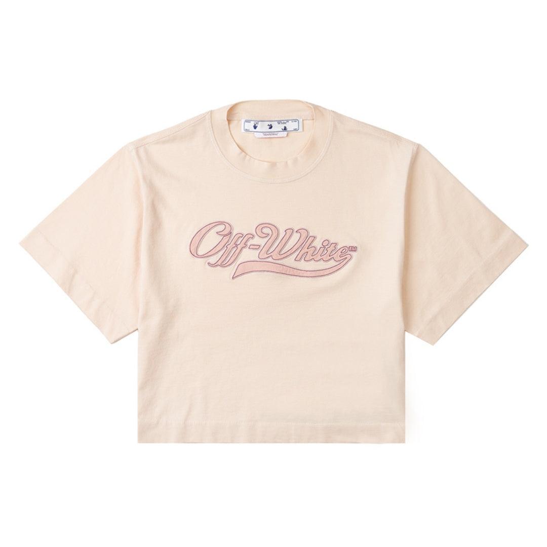 Off-white - Gesticktes Baseball-logo-crop-t-shirt In Beige
