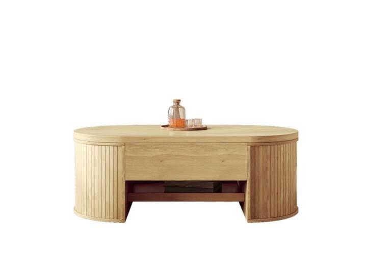 Table basse relevable côtés bois courbés tablette extensible meuble multifonction TABLE BASSE