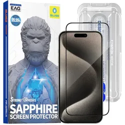 BlueO - Sapphire Screen Protector with Applicator Pro - iPhone 15 Pro Max - Black (Apple iPhone 15 Pro Max), Smartphone Schutzfolie, Schwarz